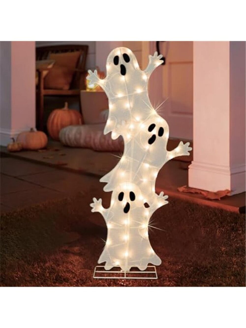 Halloween Lighted 3 Stacked Ghosts, 42’’ H Pre-Lit Lighted Ghosts